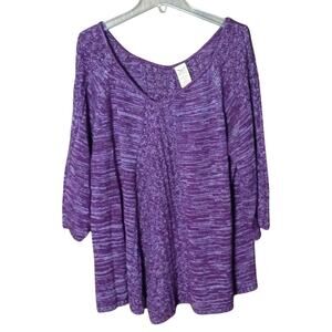 Faded Glory Women 3x Purple Plum Marled Knit V-neck 3/4 Length Sleeve Sweater